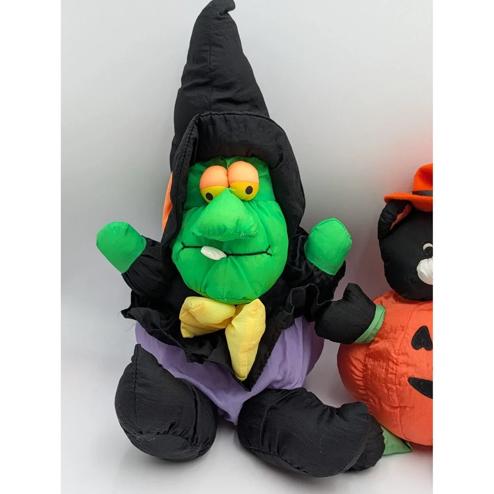 Toy Box Creations Halloween Plush Puffy Nylon Witch Cat Pumpkin Lot of 3